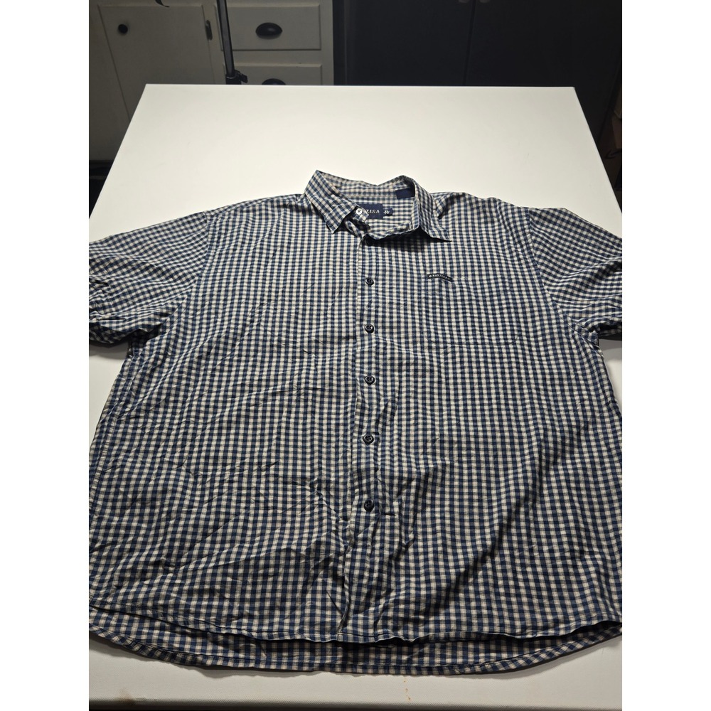 Nautica Jeans Company Button Down Shirt Mens XL Blue Gingham Excellent S/S Top